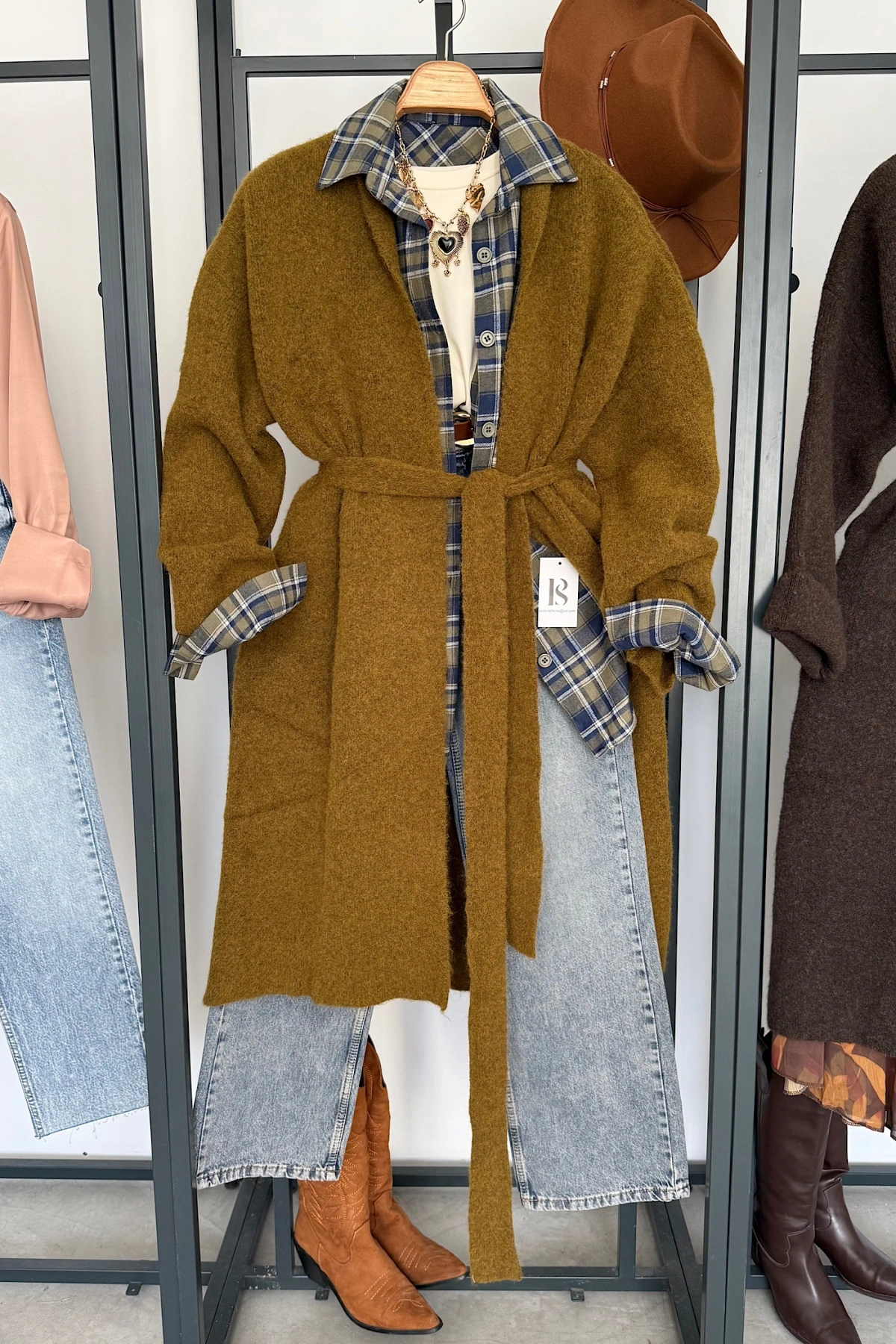 Kuşaklı Oversize Hırka Haki