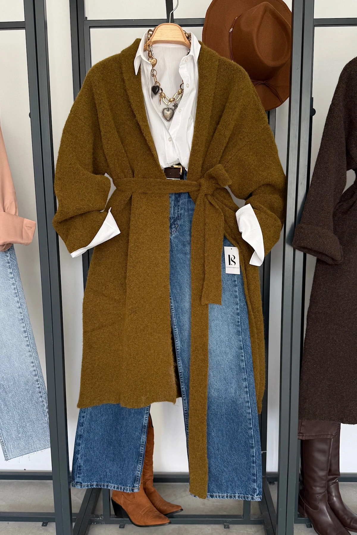 Kuşaklı Oversize Hırka Haki