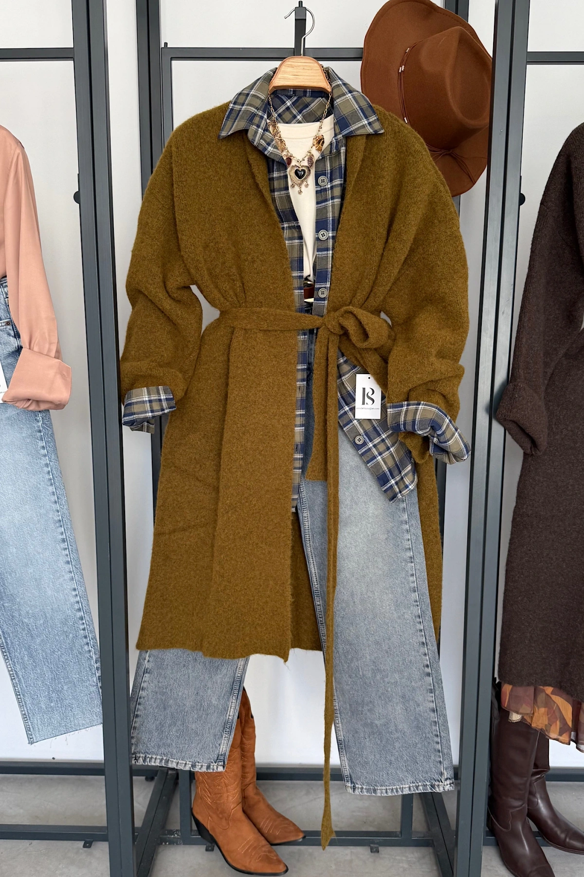 Kuşaklı Oversize Hırka Haki