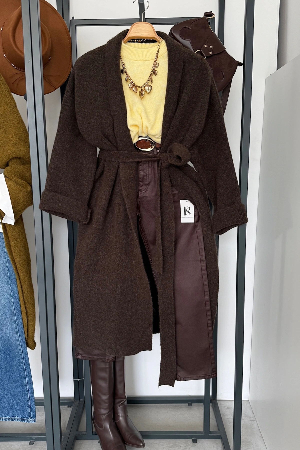 Kuşaklı Oversize Hırka Kahverengi