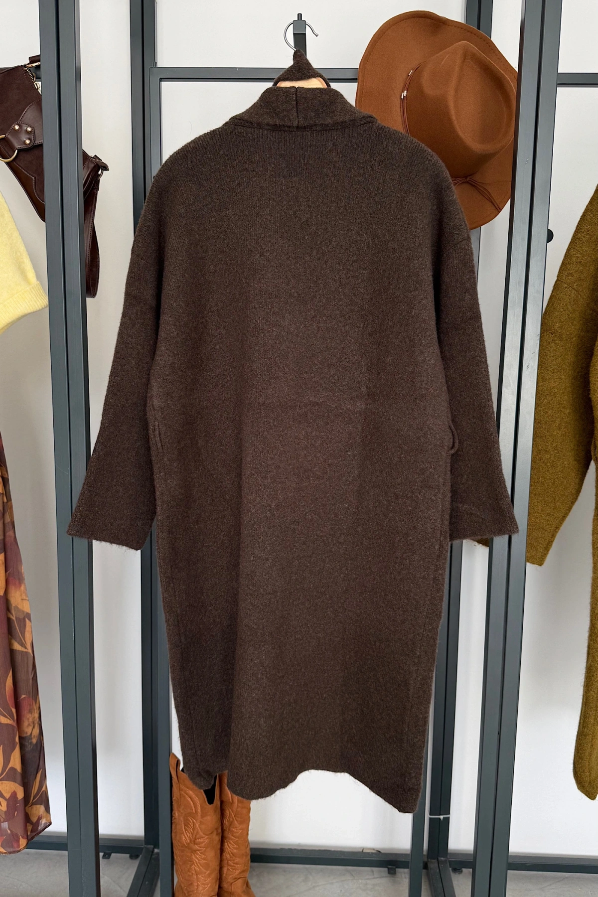 Kuşaklı Oversize Hırka Kahverengi