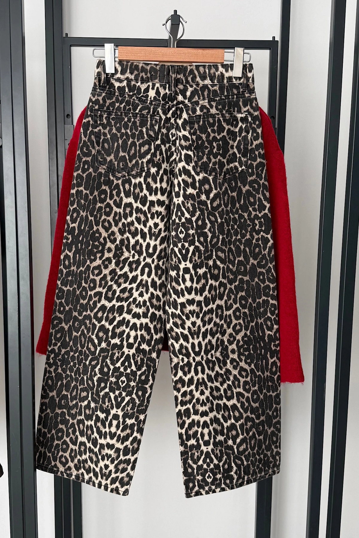 Leopar Desen Denim Jean Kahve-Krem
