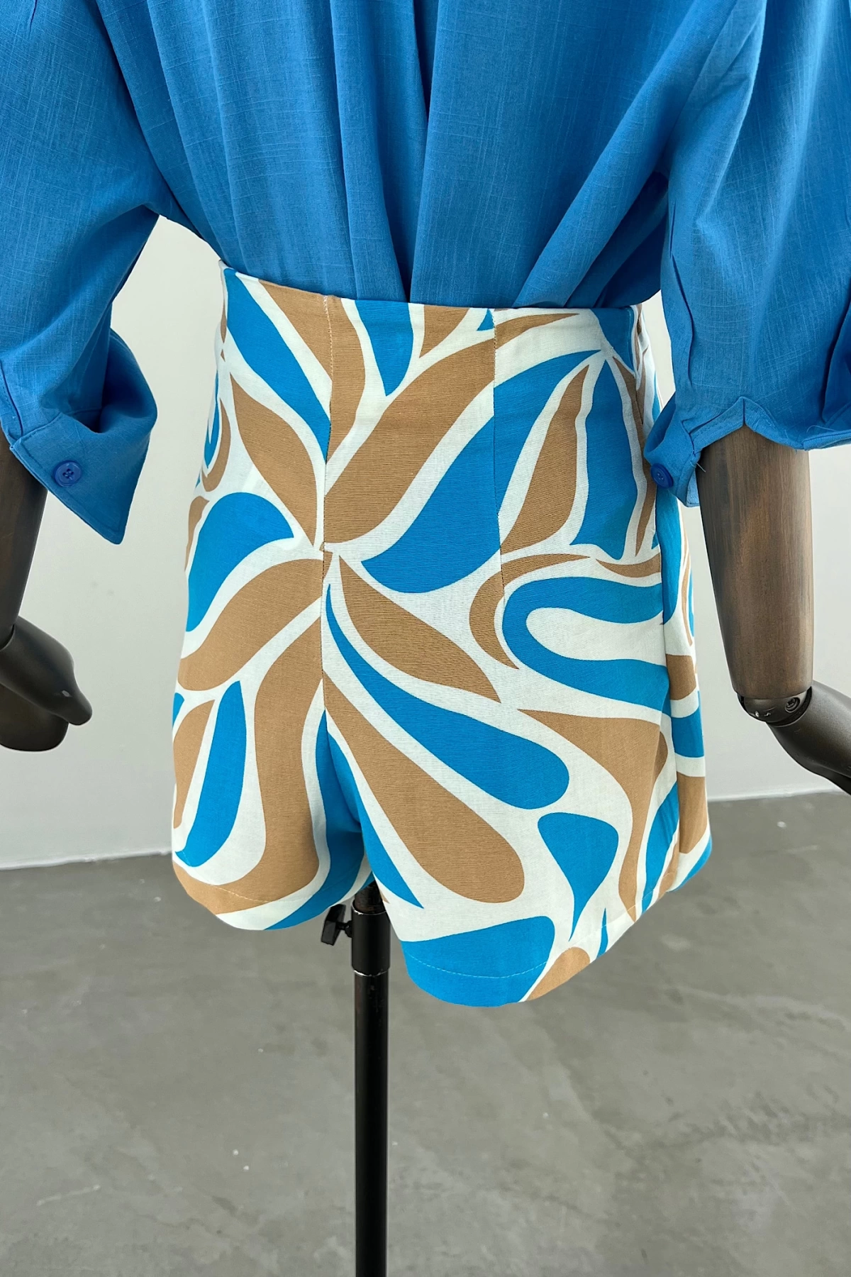 Blue Patterned Short Skirt