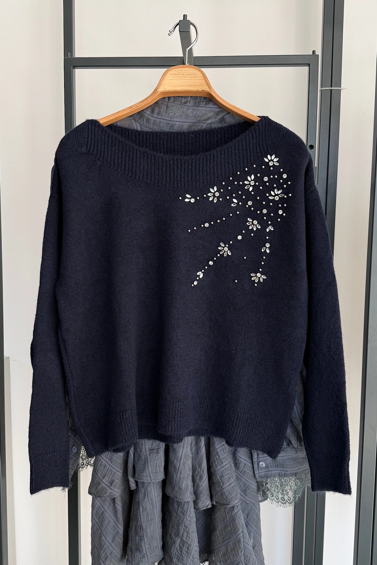 Omuzdan Taşlı Kazak Lacivert