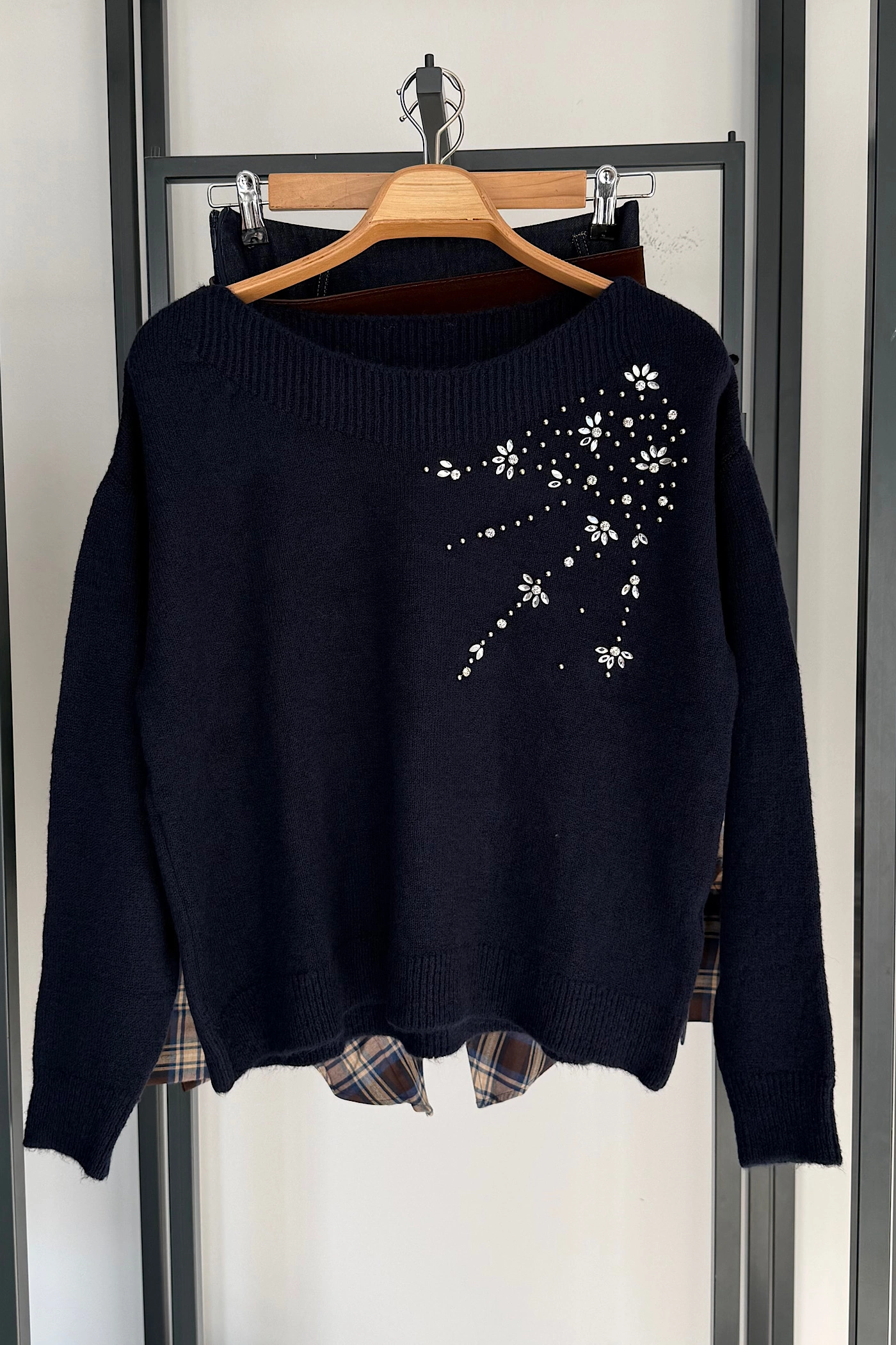 Omuzdan Taşlı Kazak Lacivert