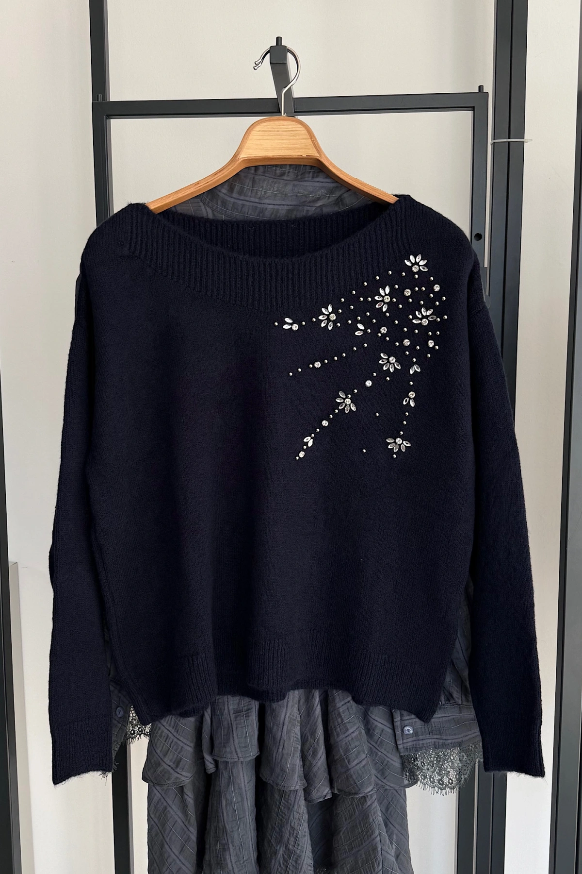 Omuzdan Taşlı Kazak Lacivert