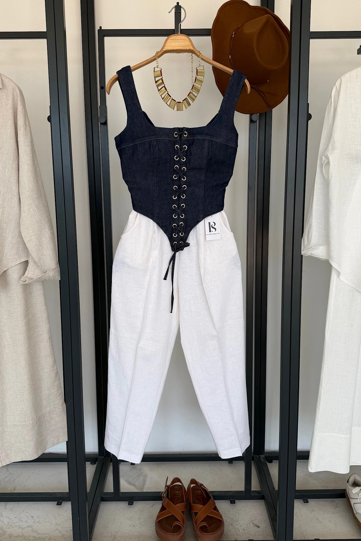 Ön Bağcıklı Denim Korse Büstiyer