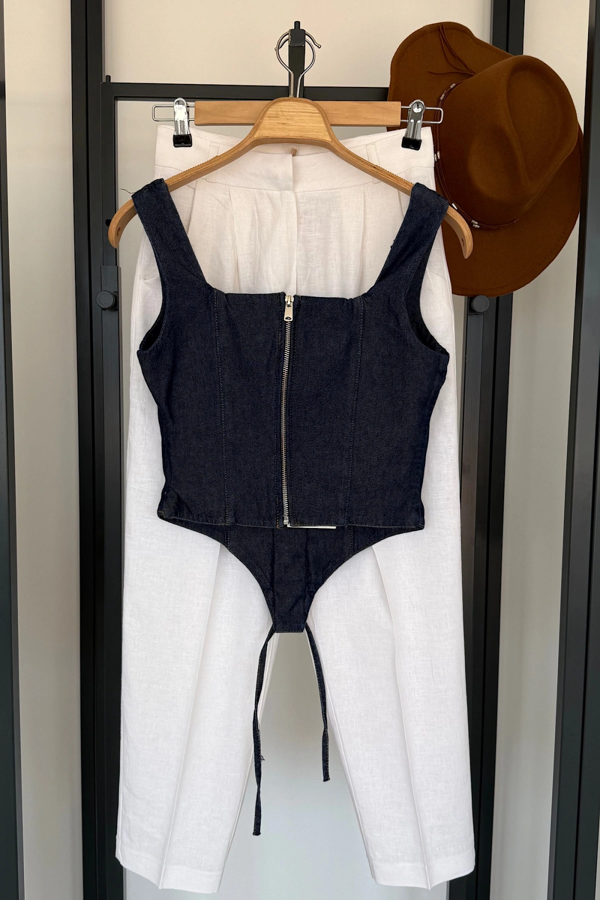 Ön Bağcıklı Denim Korse Büstiyer