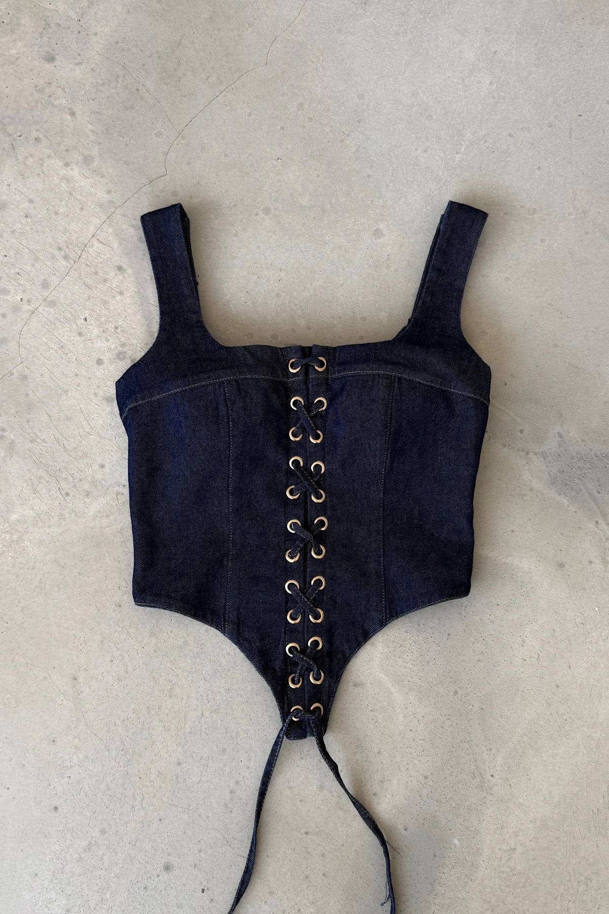 Ön Bağcıklı Denim Korse Büstiyer