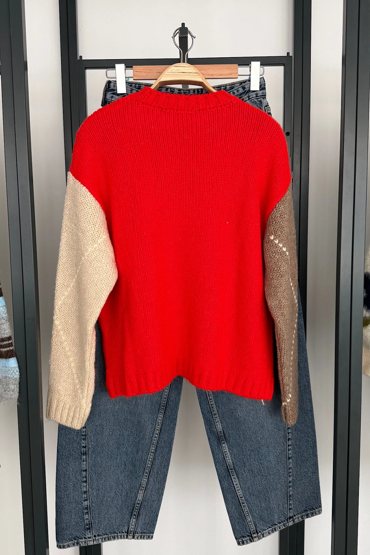 Oversize Baklava Desen Triko Kazak Orange