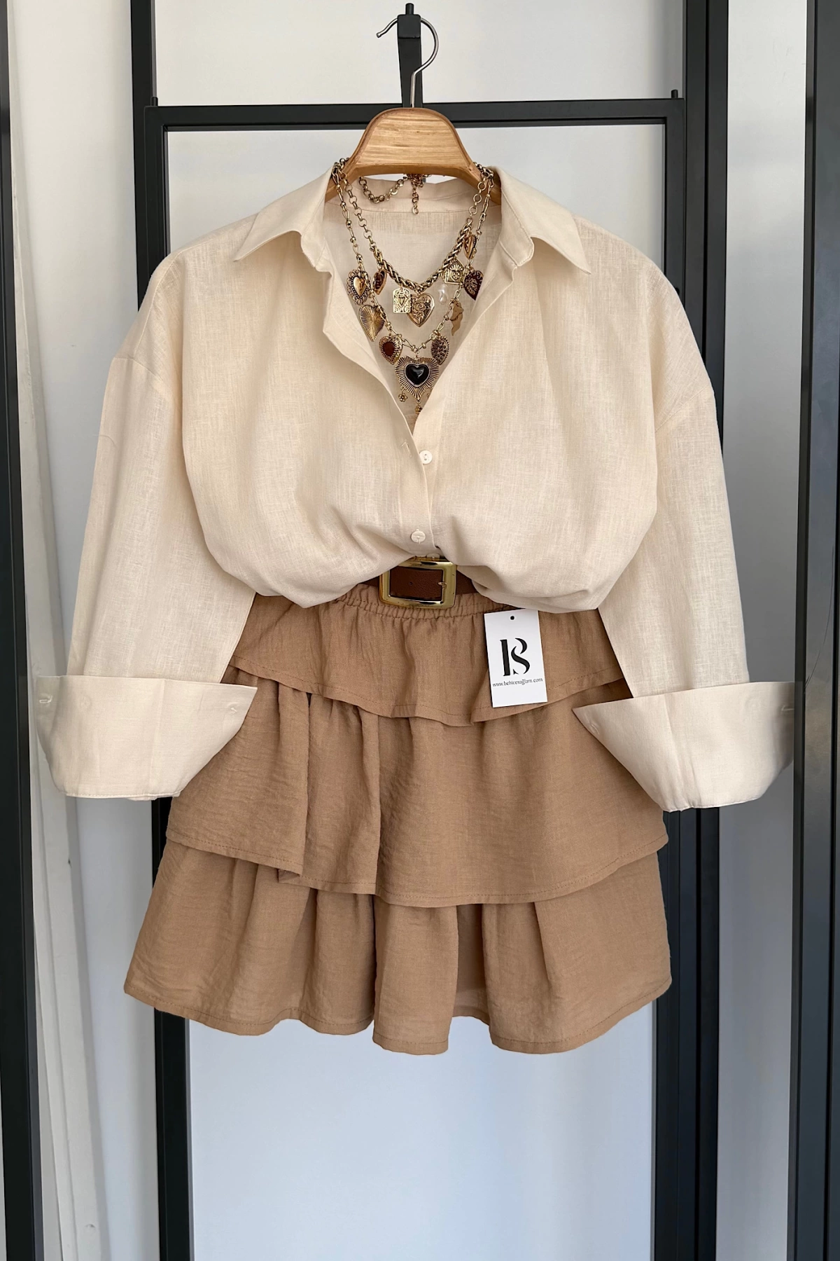 Oversize Basic Keten Gömlek Krem