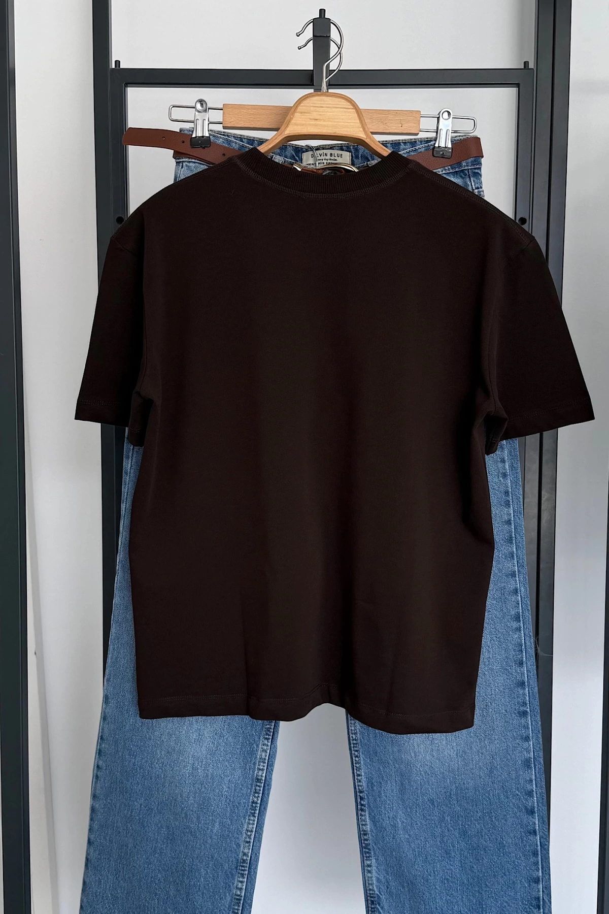 Oversize Bisiklet Yaka Kısa Kol T-Shirt Kahverengi