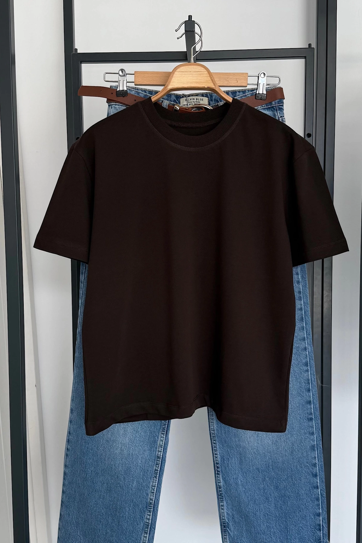 Oversize Bisiklet Yaka Kısa Kol T-Shirt Kahverengi