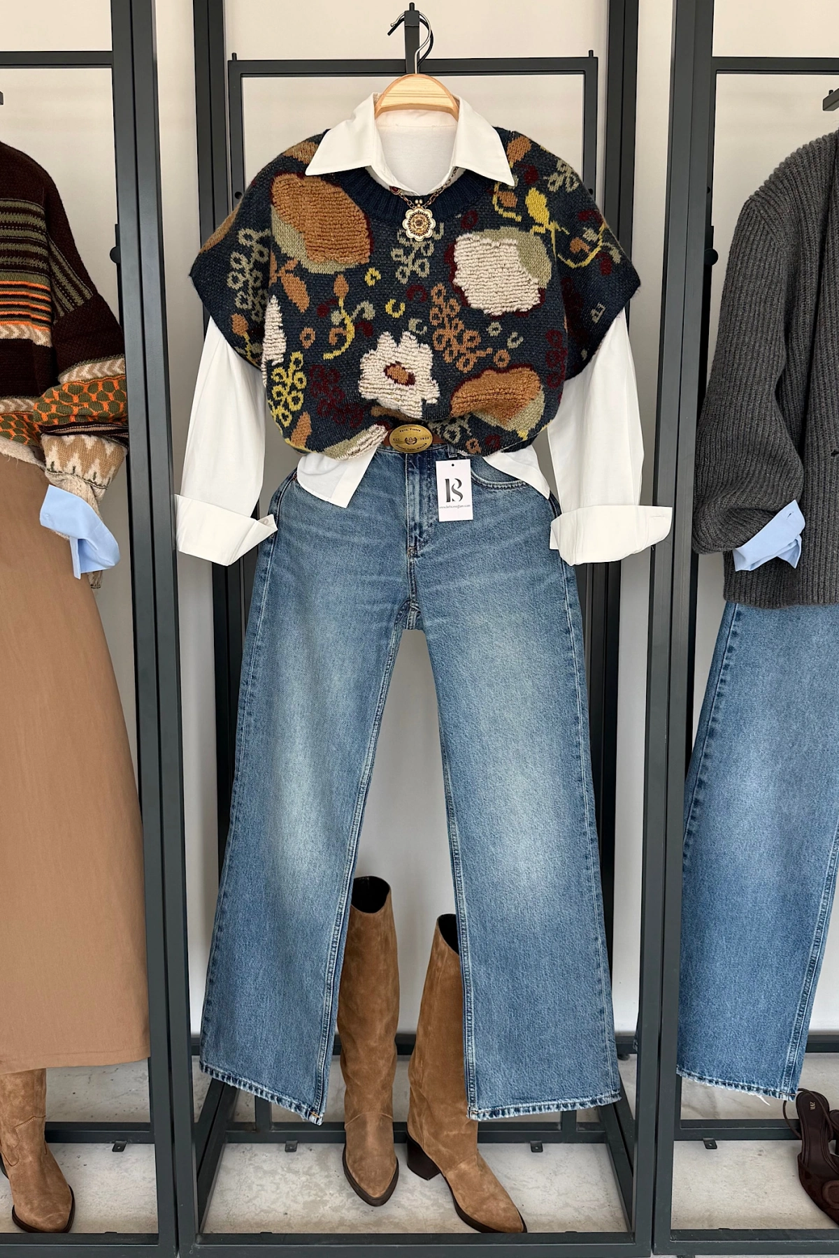 Oversize Çiçek Dokulu Süveter Antrasit