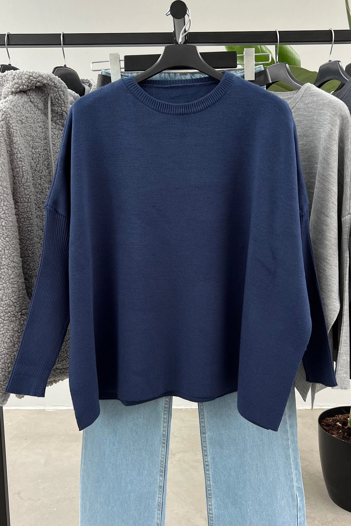Oversize Düz Kazak Lacivert
