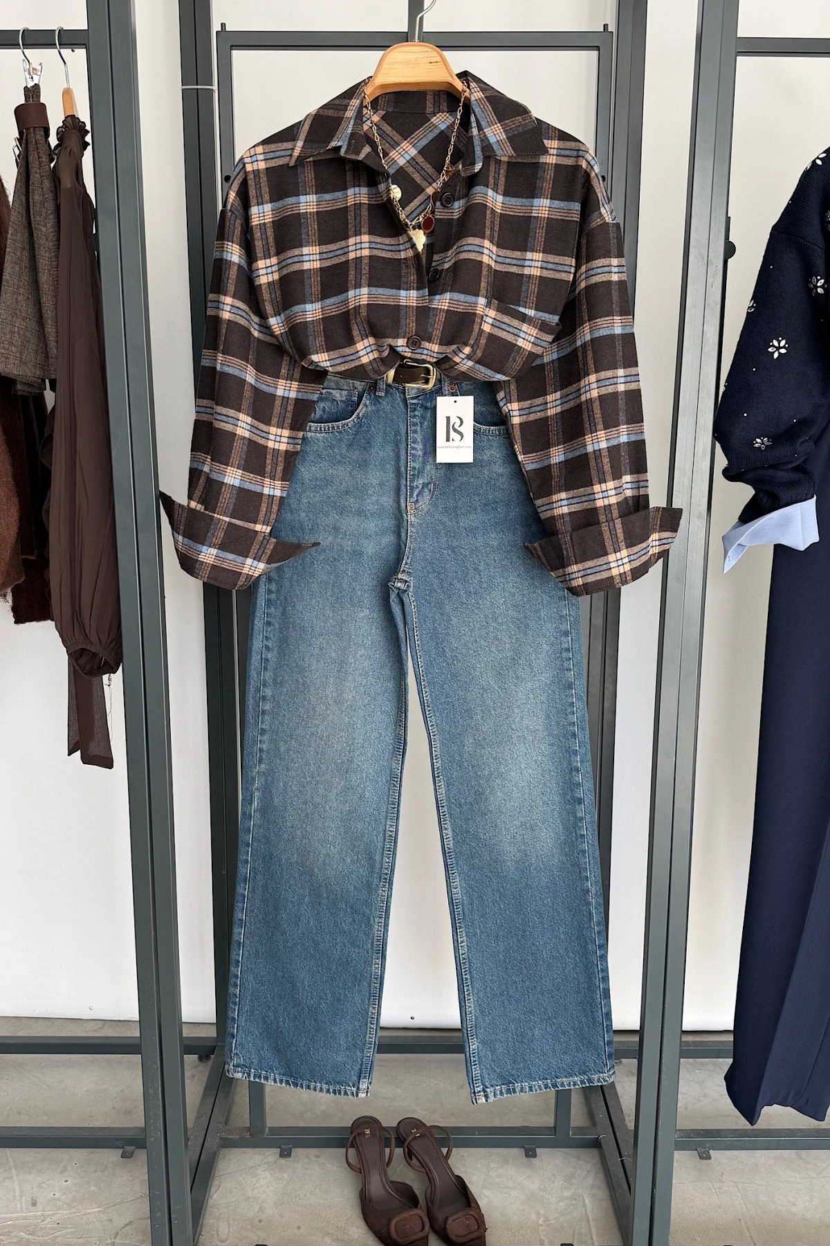 Oversize Ekose Gömlek Acı Kahve