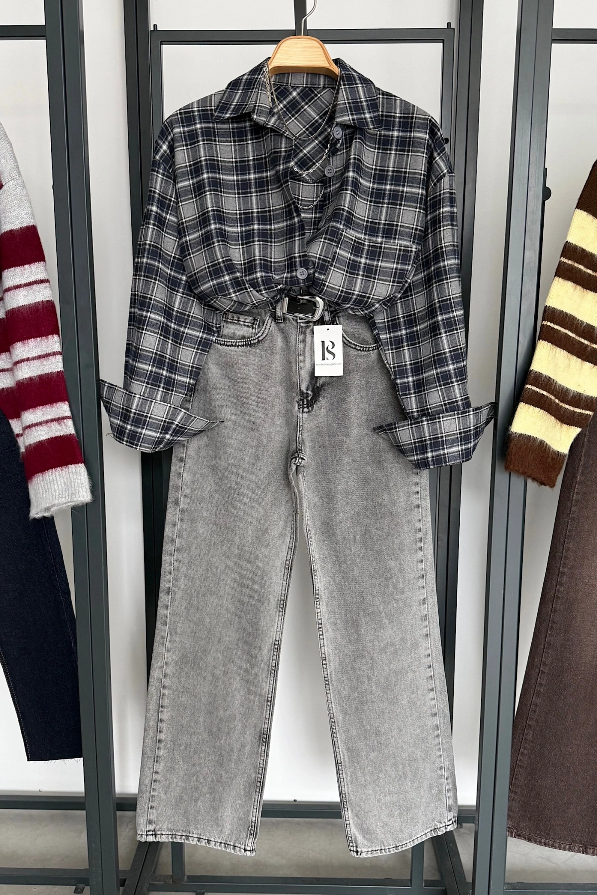 Oversize Ekose Gömlek Antrasit