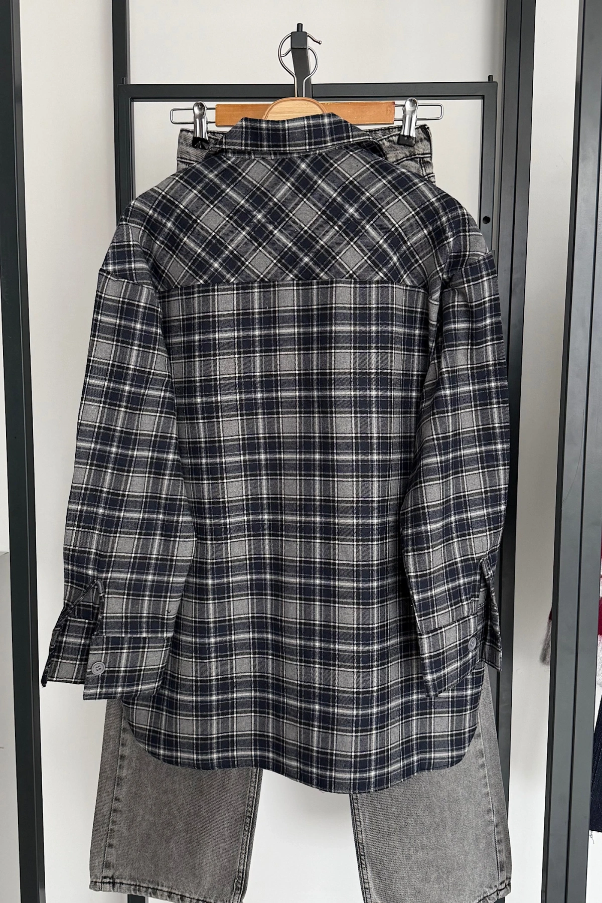 Oversize Ekose Gömlek Antrasit