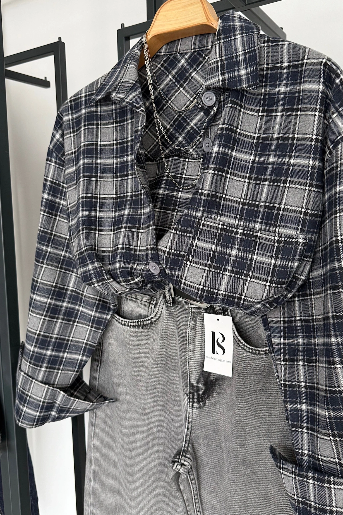 Oversize Ekose Gömlek Antrasit