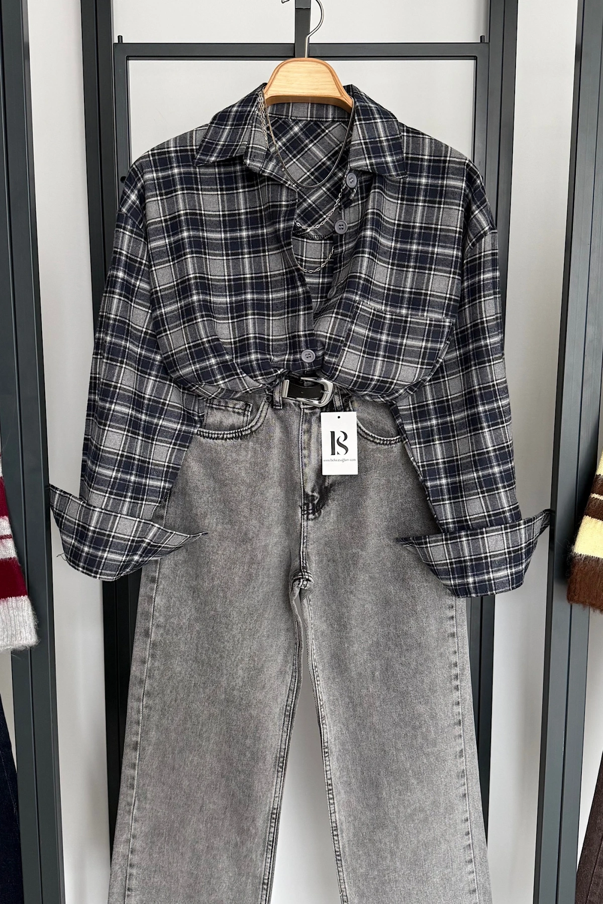 Oversize Ekose Gömlek Antrasit