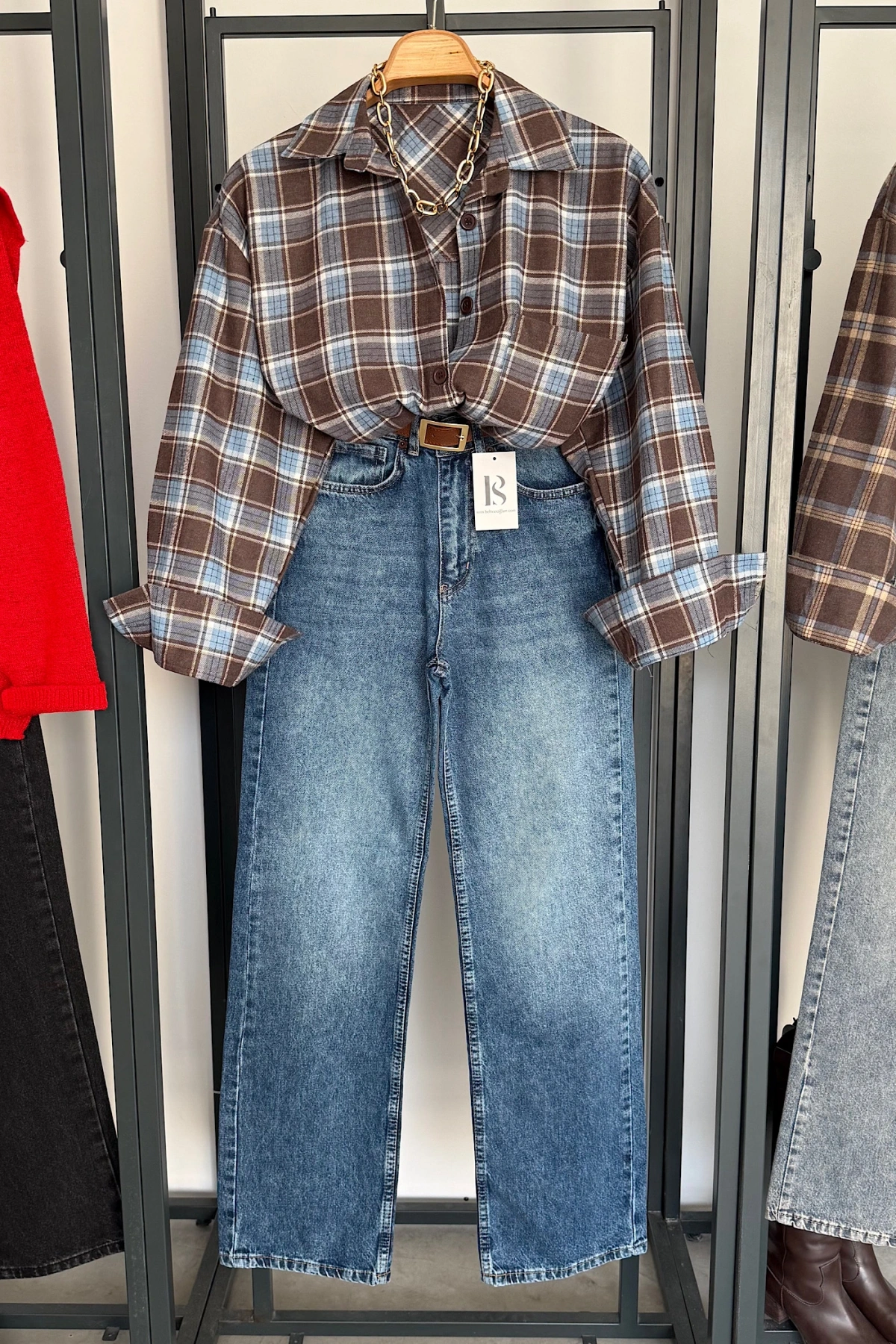 Oversize Ekose Gömlek Kahve-Mavi