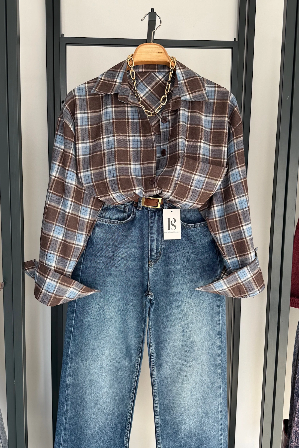 Oversize Ekose Gömlek Kahve-Mavi