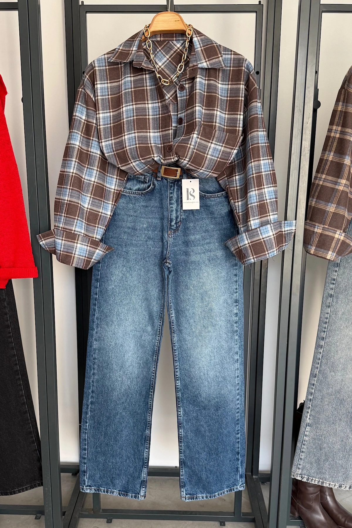 Oversize Ekose Gömlek Kahve-Mavi