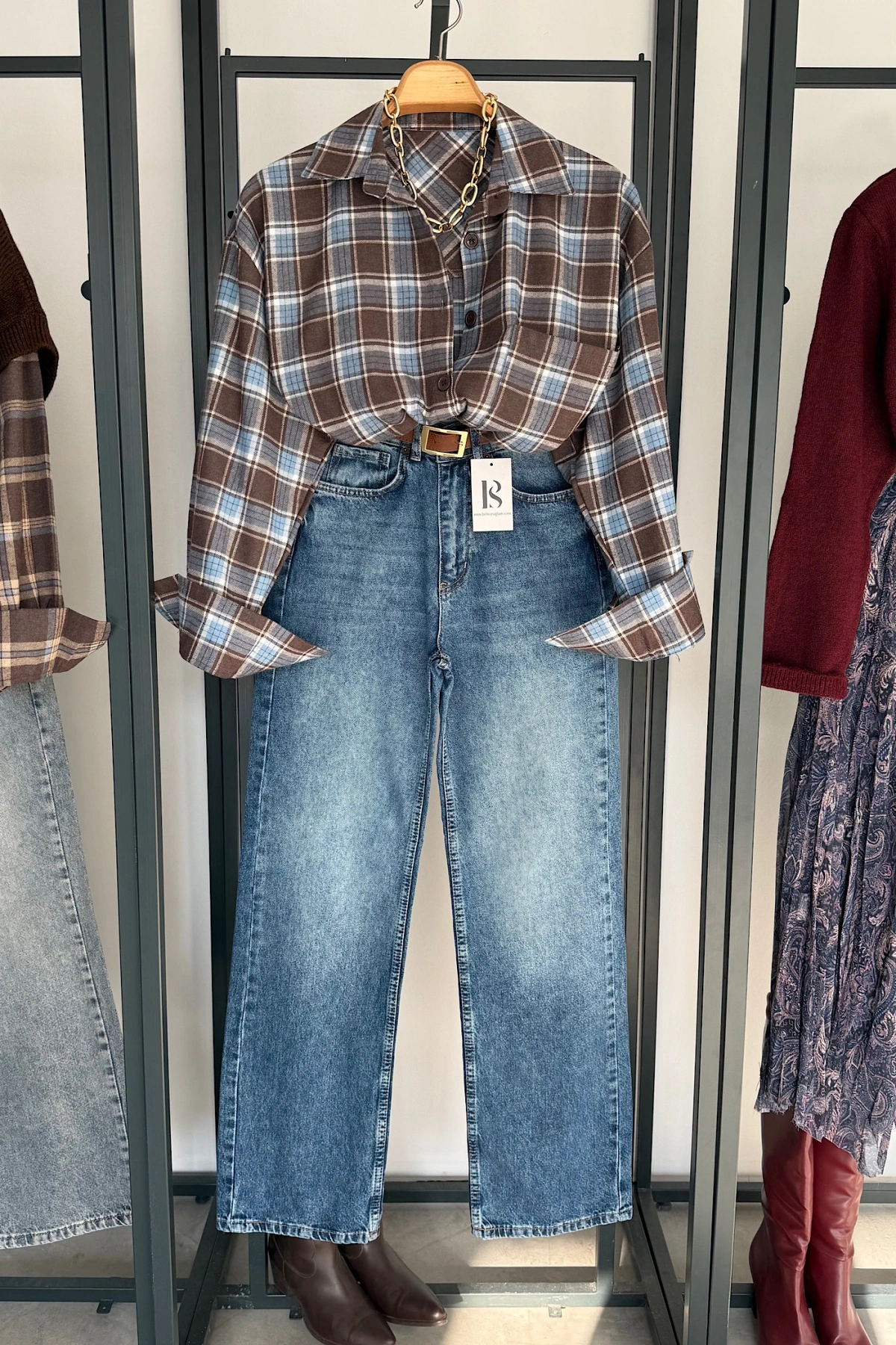 Oversize Ekose Gömlek Kahve-Mavi