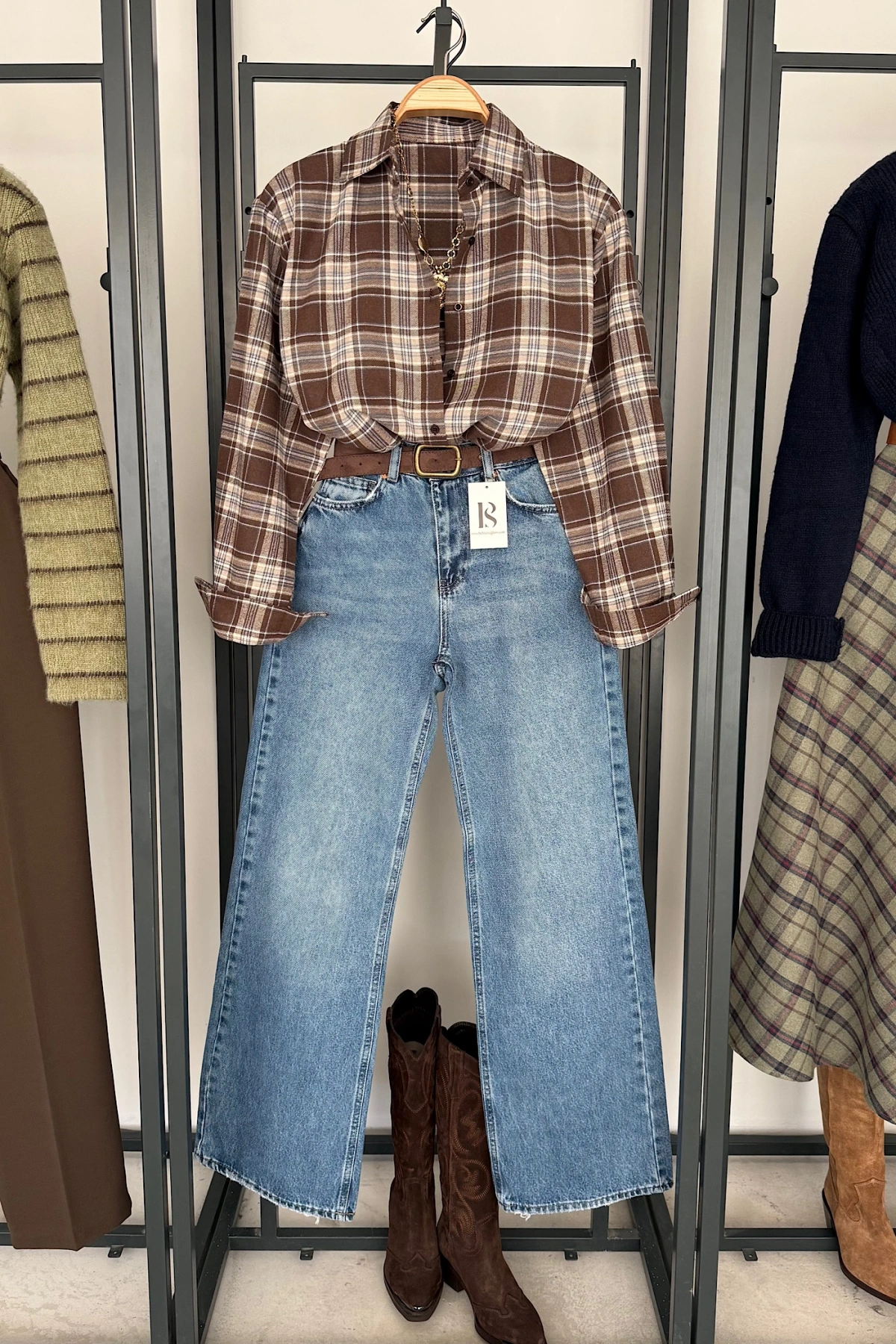 Oversize Ekose Gömlek Kahverengi