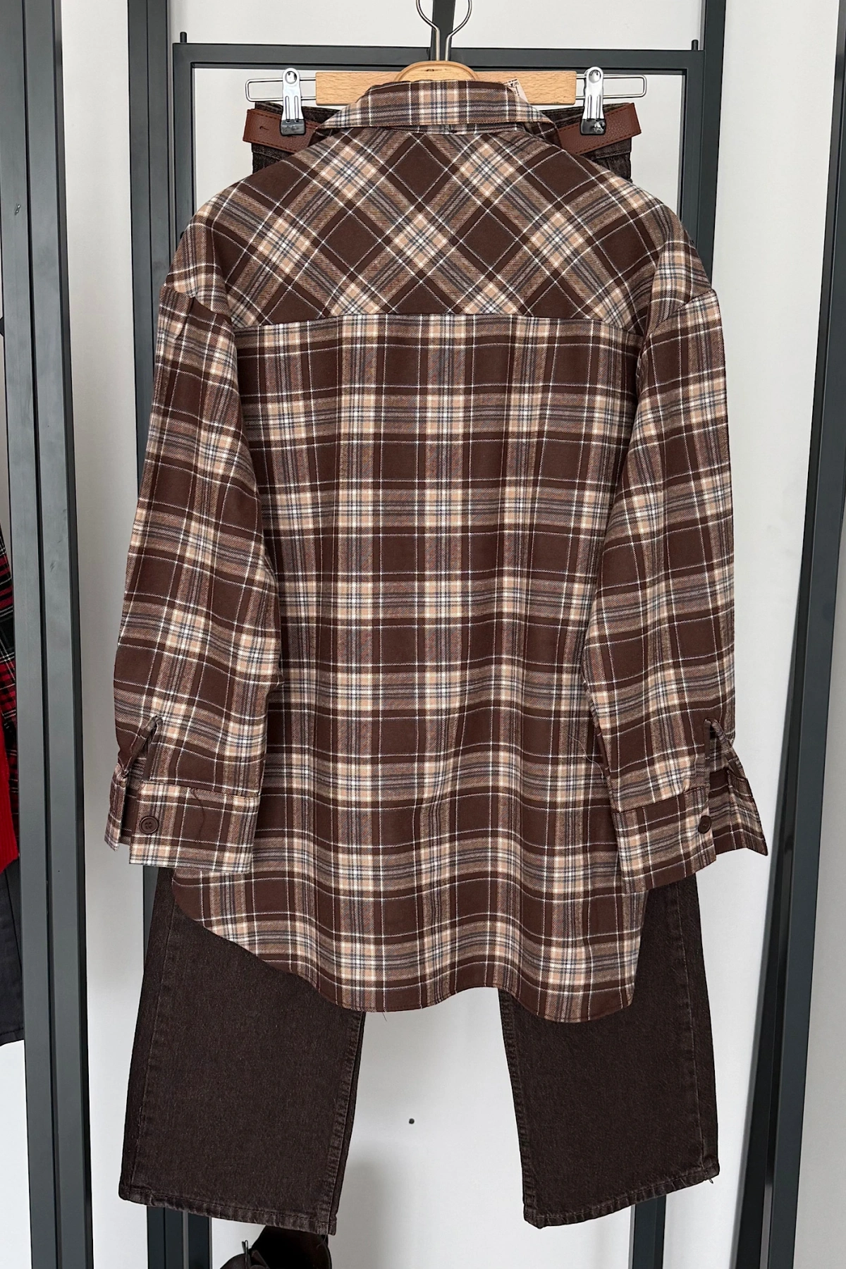 Oversize Ekose Gömlek Kahverengi