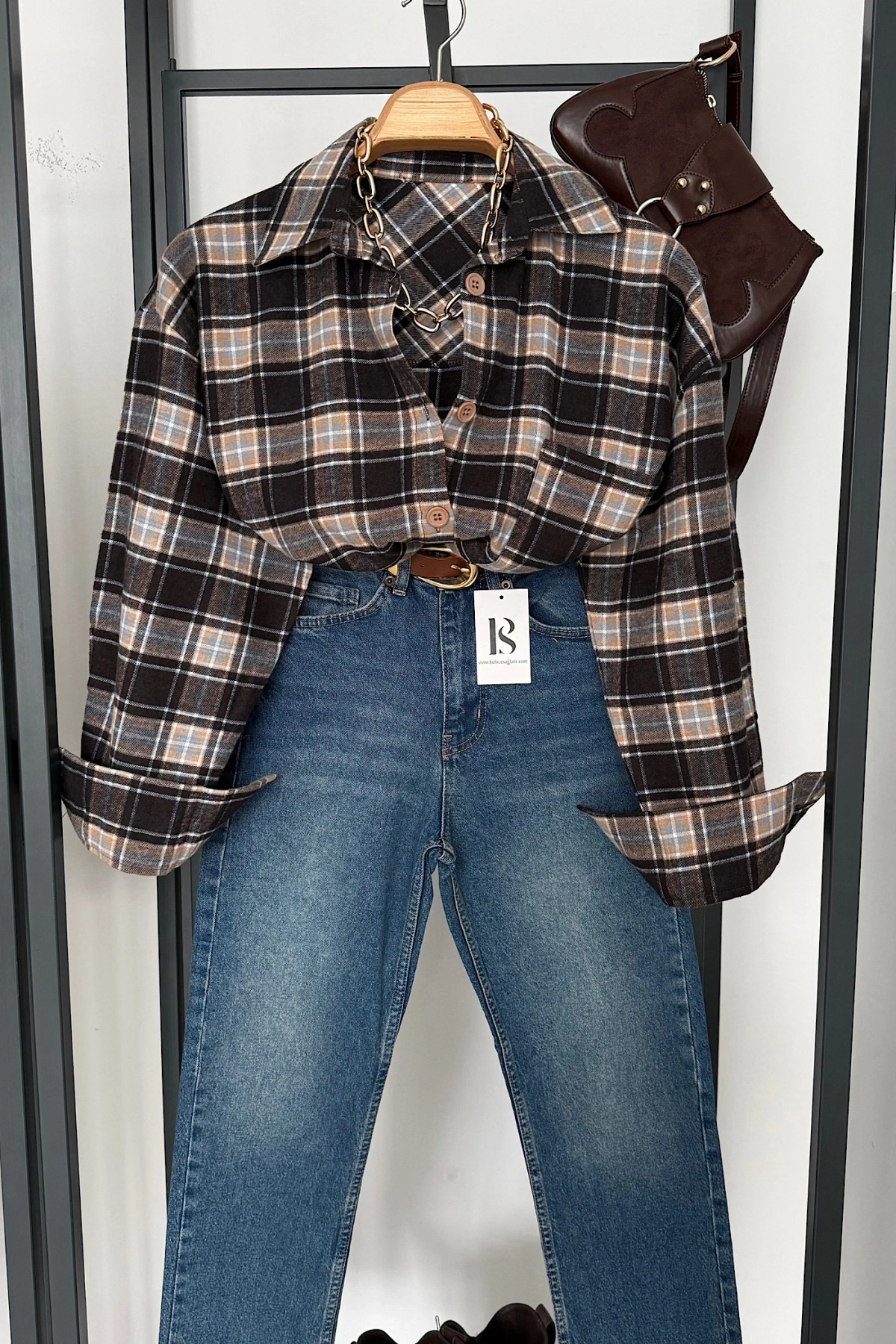 Oversize Ekose Gömlek Karışık Desen