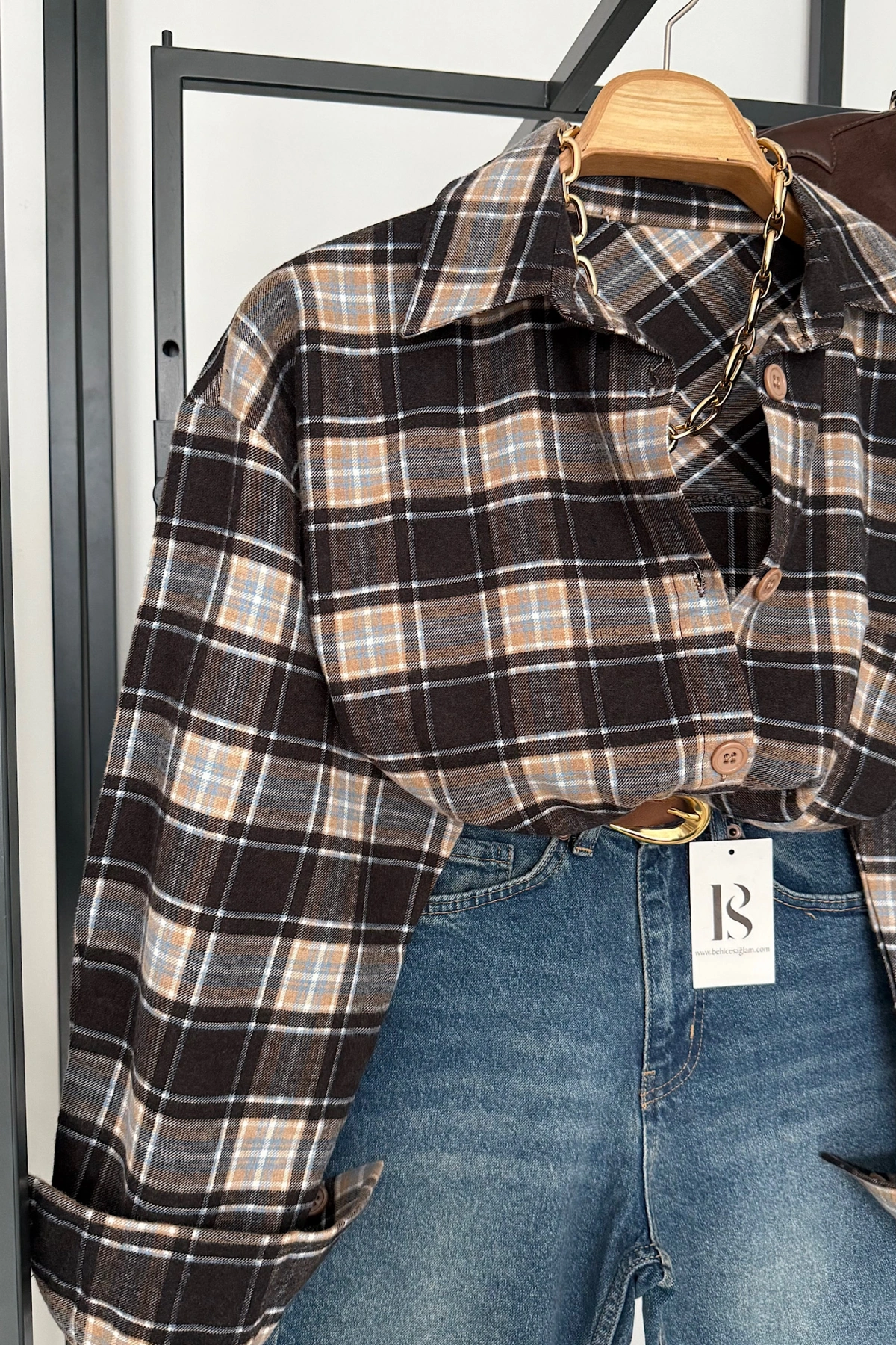 Oversize Ekose Gömlek Karışık Desen