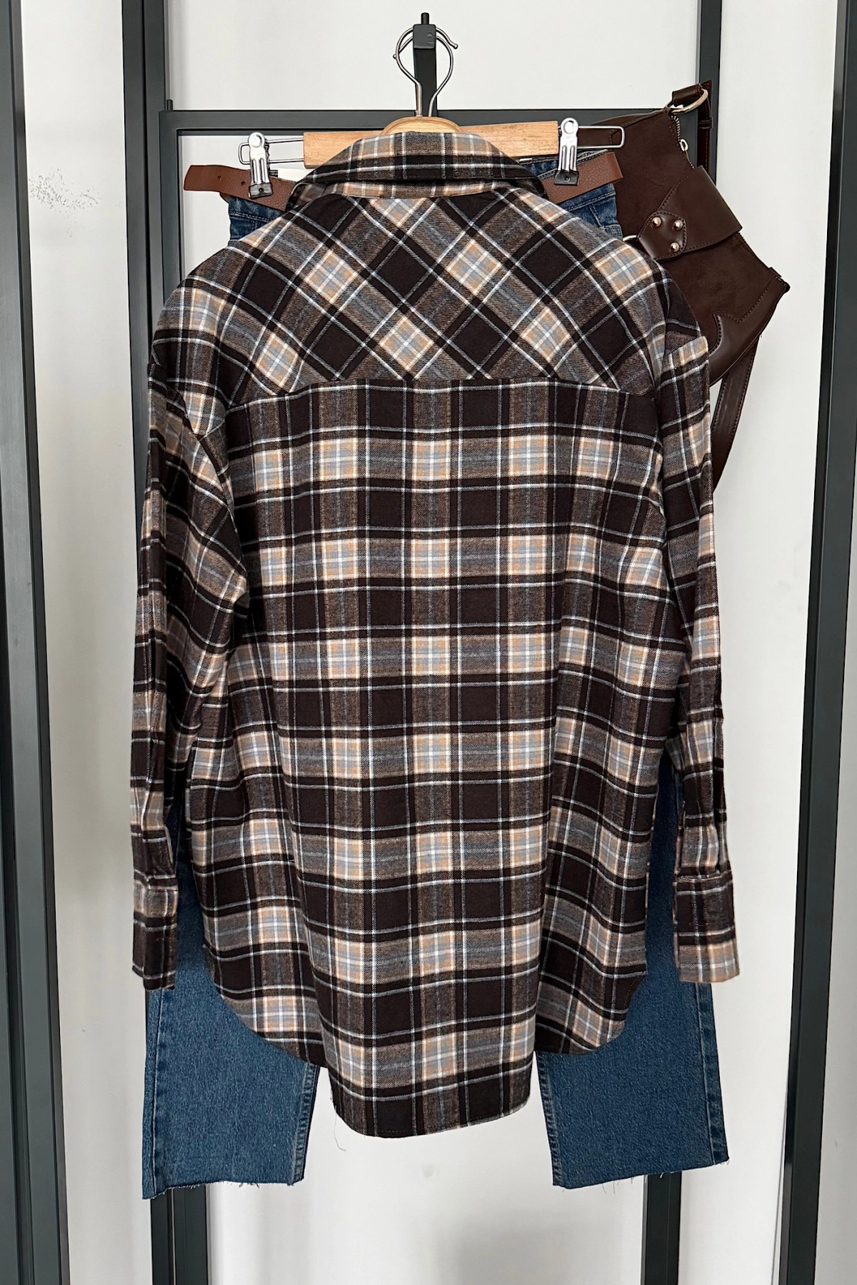 Oversize Ekose Gömlek Karışık Desen