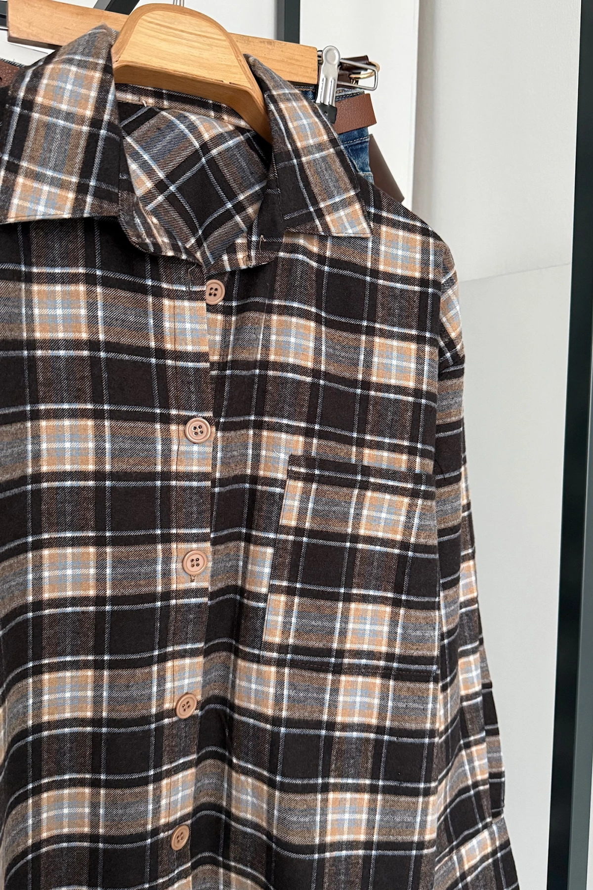 Oversize Ekose Gömlek Karışık Desen