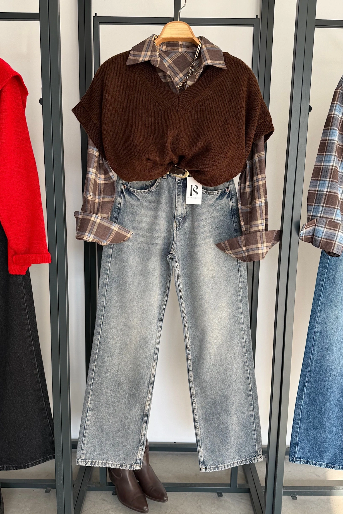 Oversize Ekose Gömlek Koyu Kahve