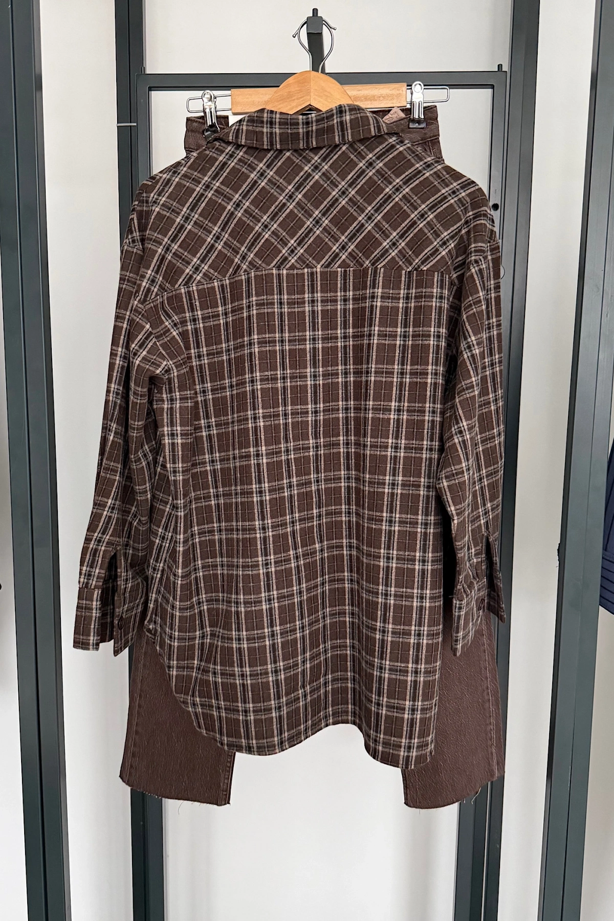 Oversize Ekose Gömlek Koyu Tarçın