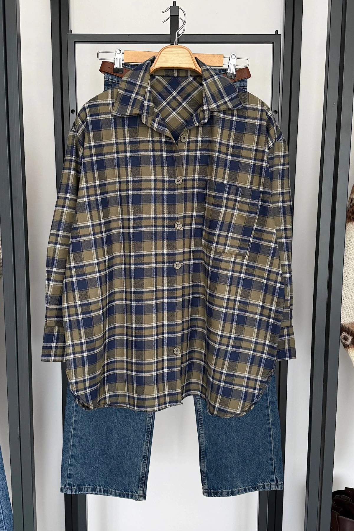 Oversize Ekose Gömlek Yeşil