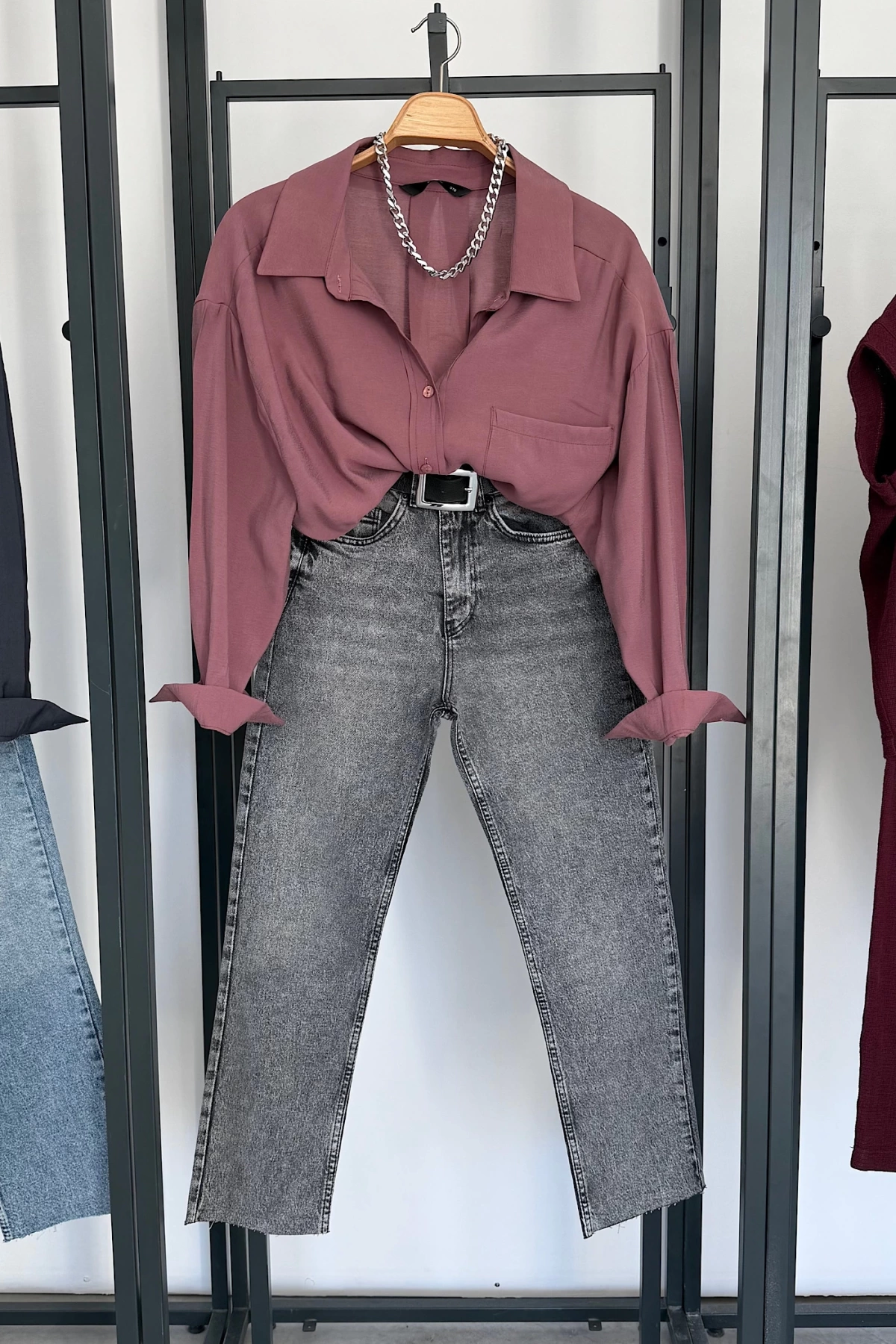 Oversize Gömlek Mürdüm