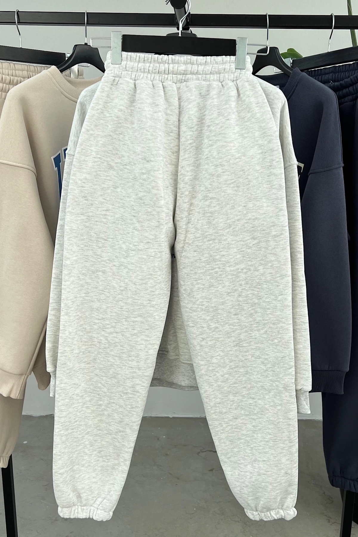 Oversize Şardonlu Eşofman Takımı Gri
