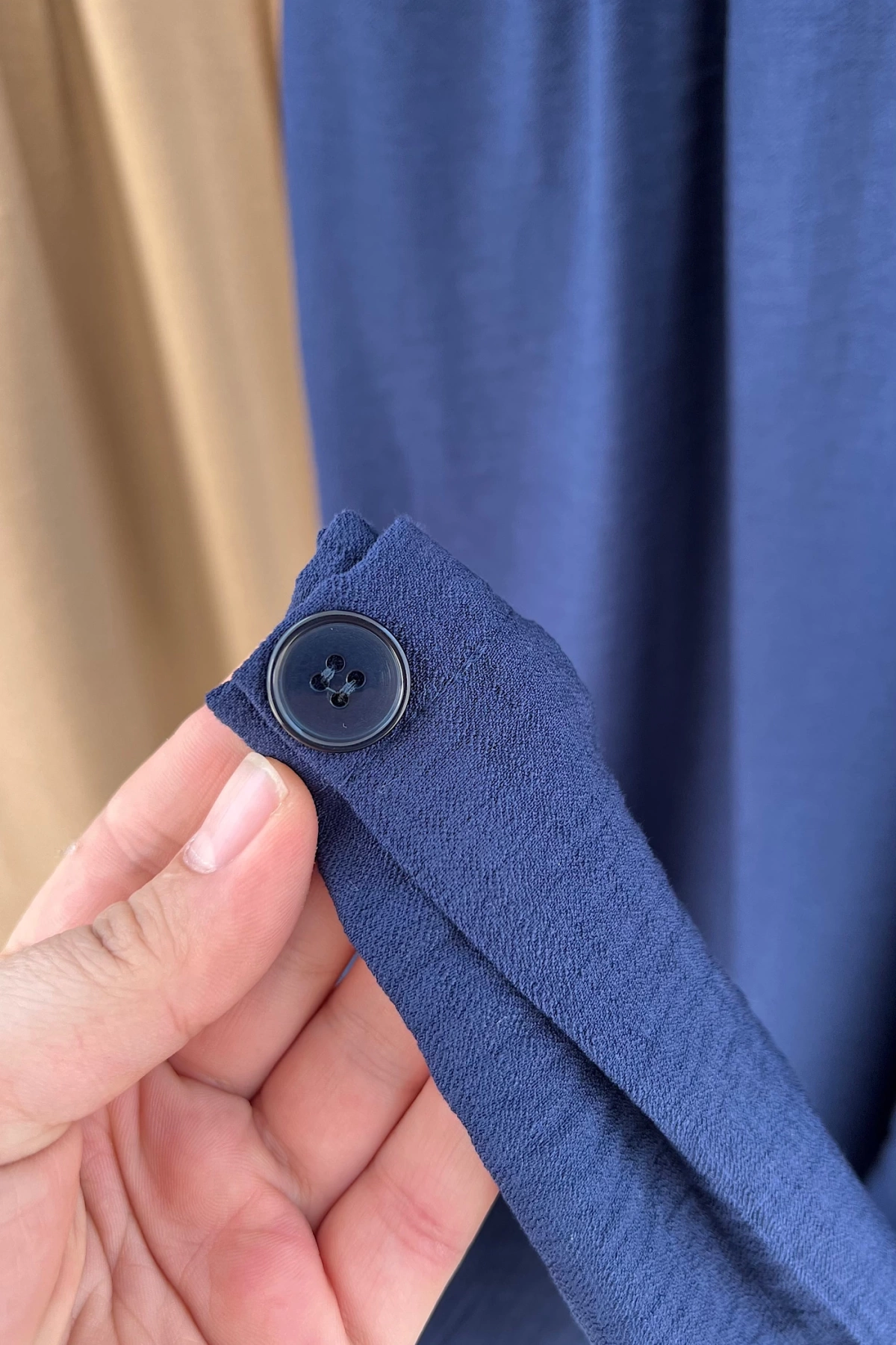Paça Detay Keten Pantolon Lacivert