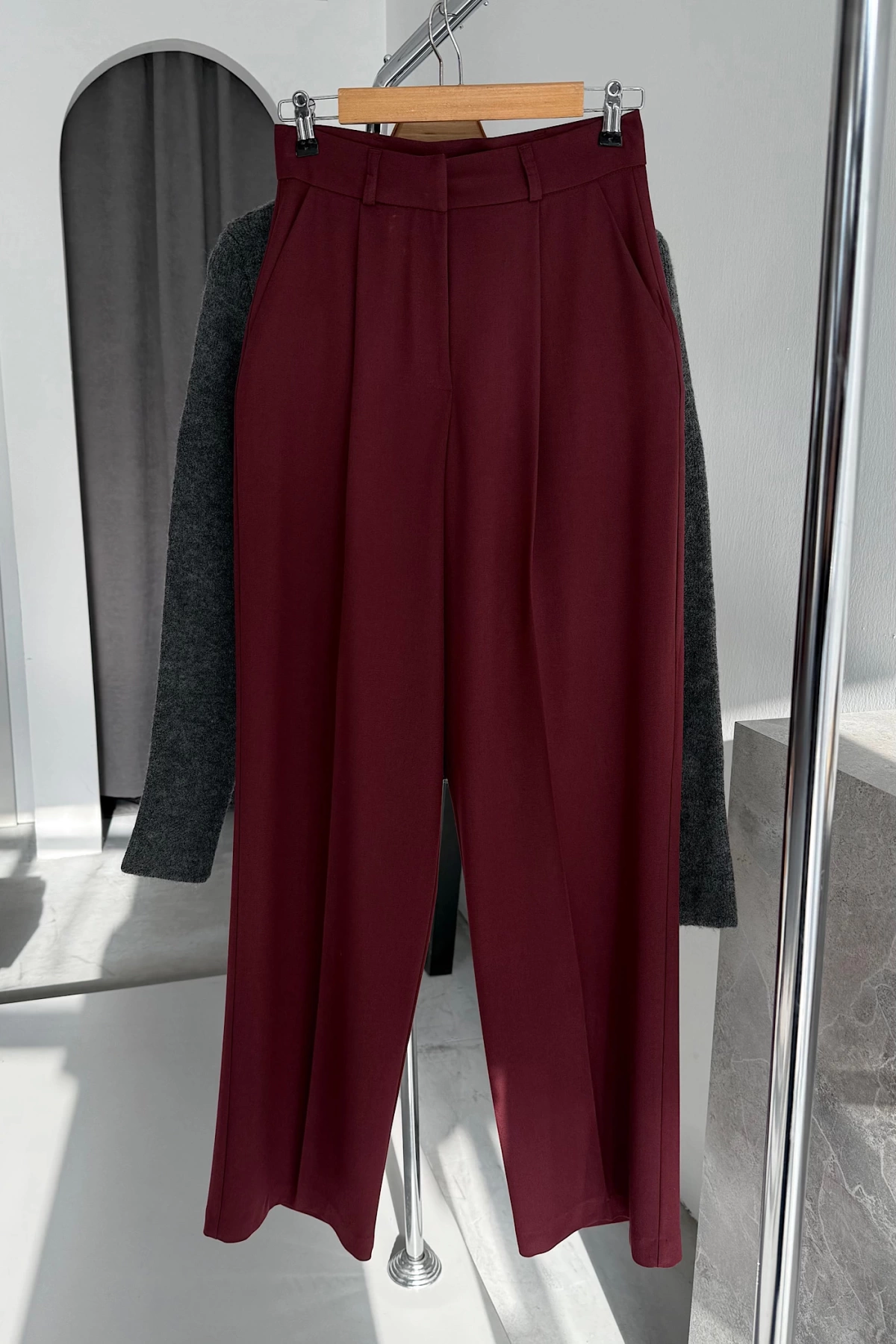 Palazzo Fabric Trousers Bordo