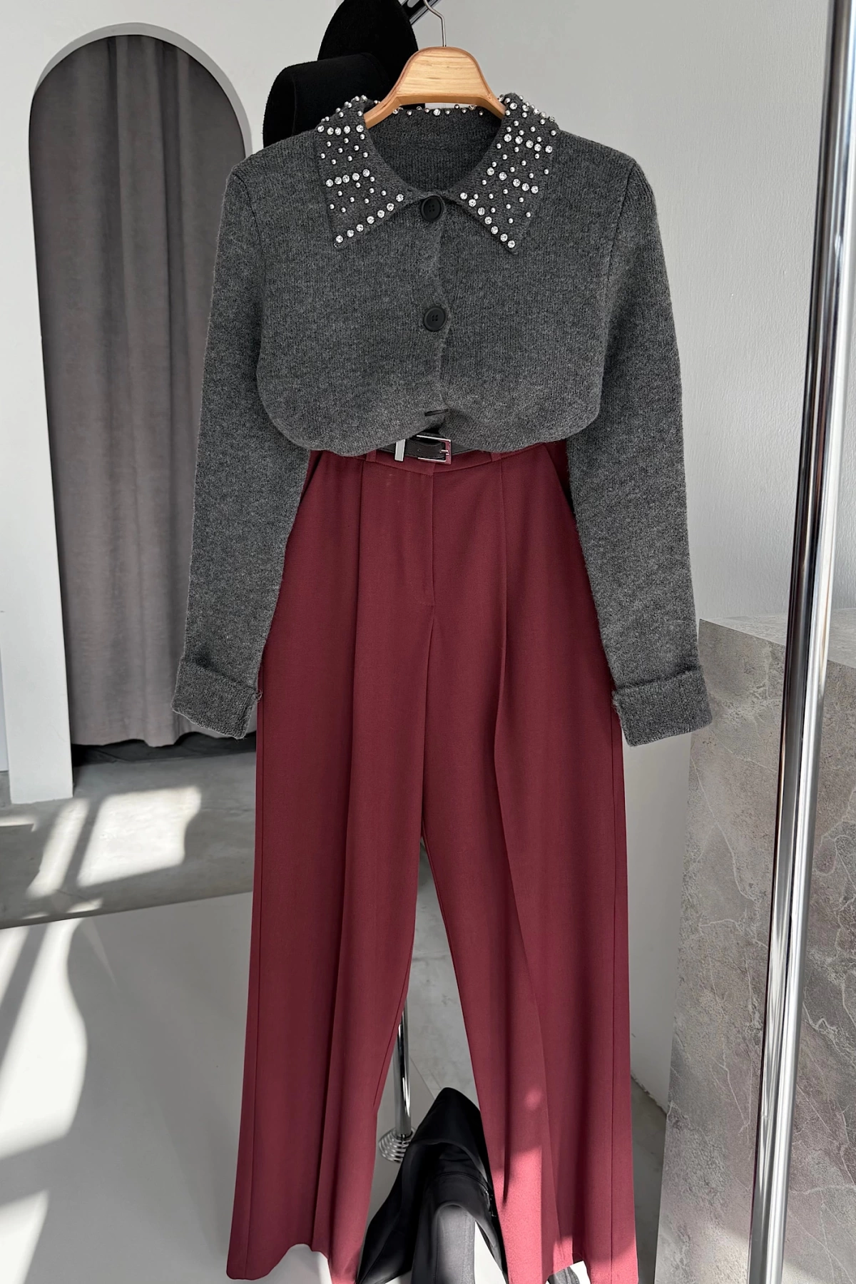 Palazzo Fabric Trousers Bordo