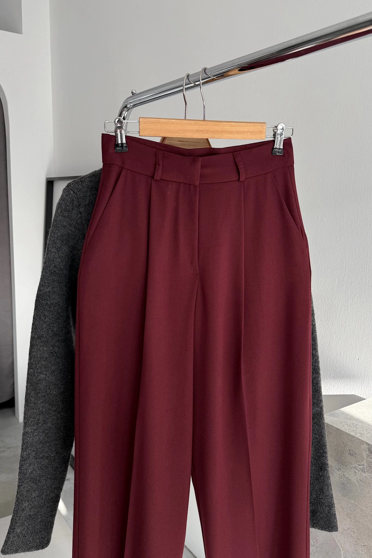 Palazzo Fabric Trousers Bordo