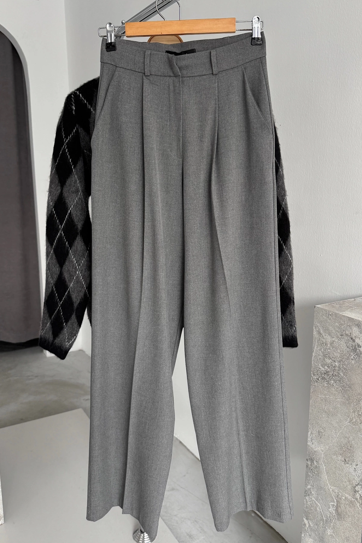 Palazzo Fabric Trousers Gri