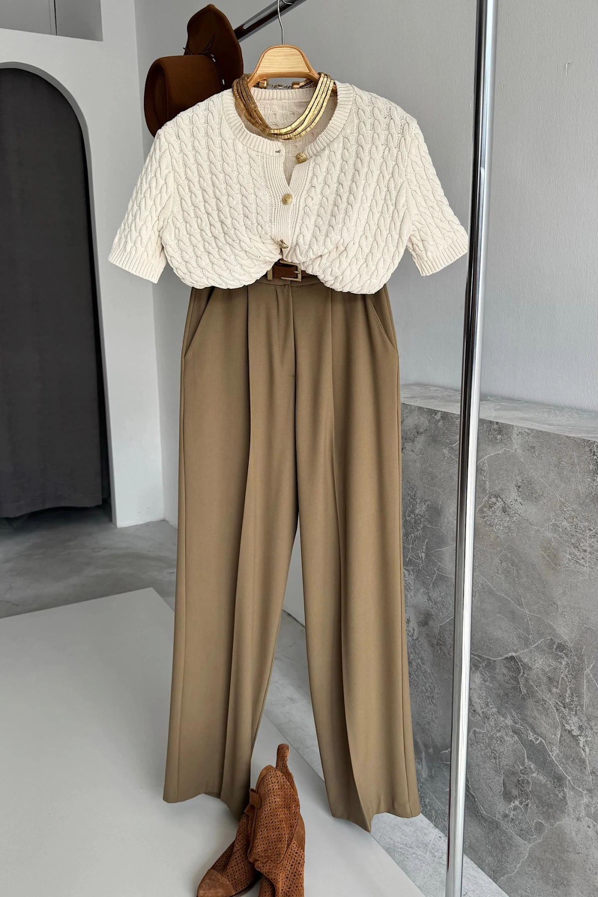 Palazzo Fabric Trousers Haki