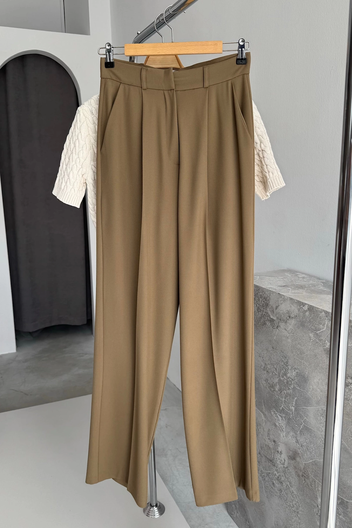 Palazzo Fabric Trousers Haki