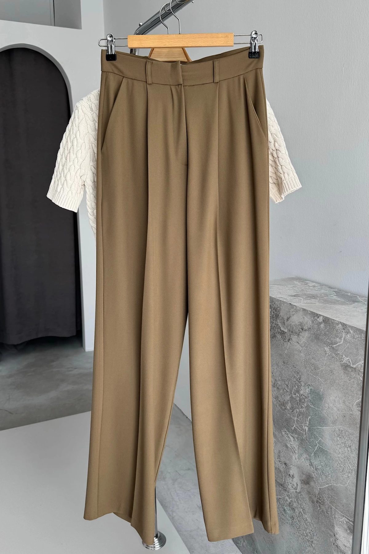 Palazzo Fabric Trousers Haki