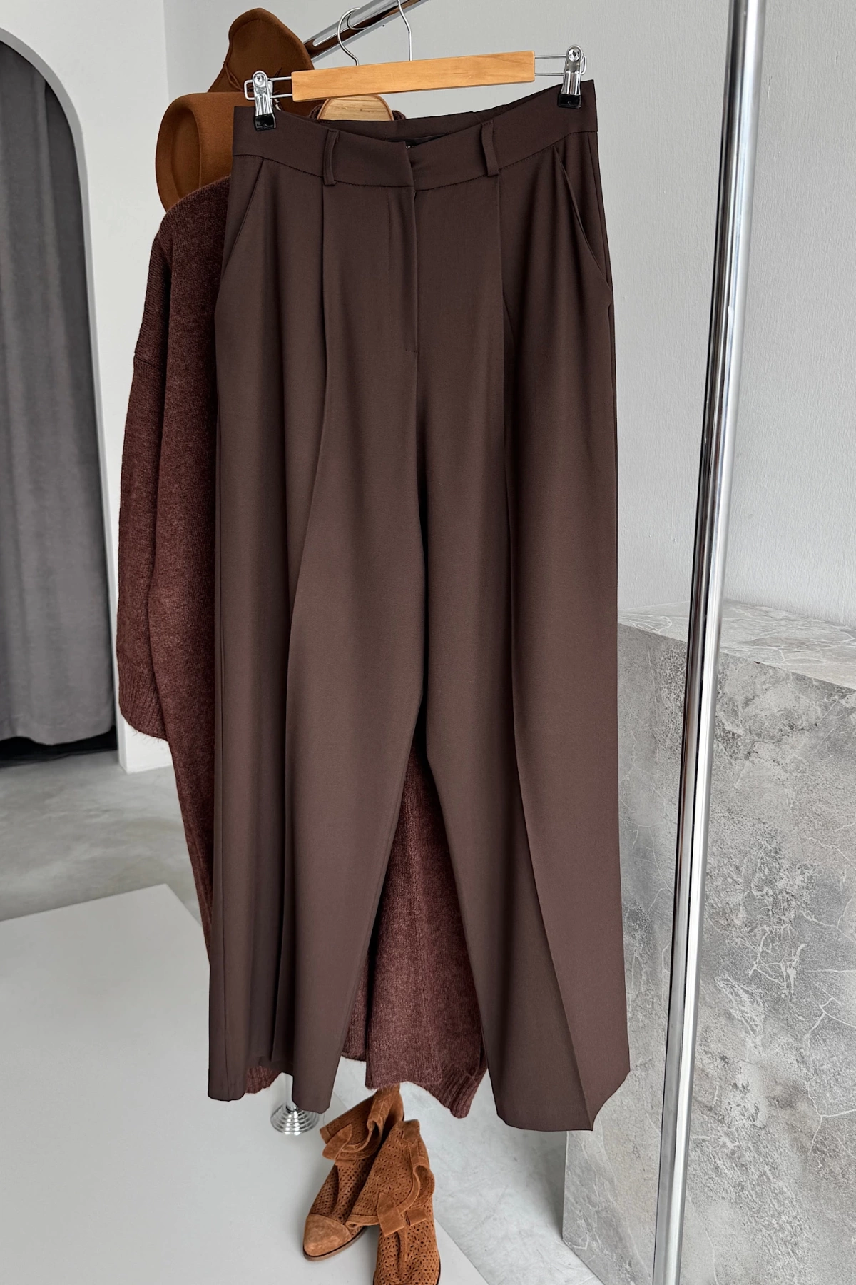 Palazzo Fabric Trousers Kahverengi