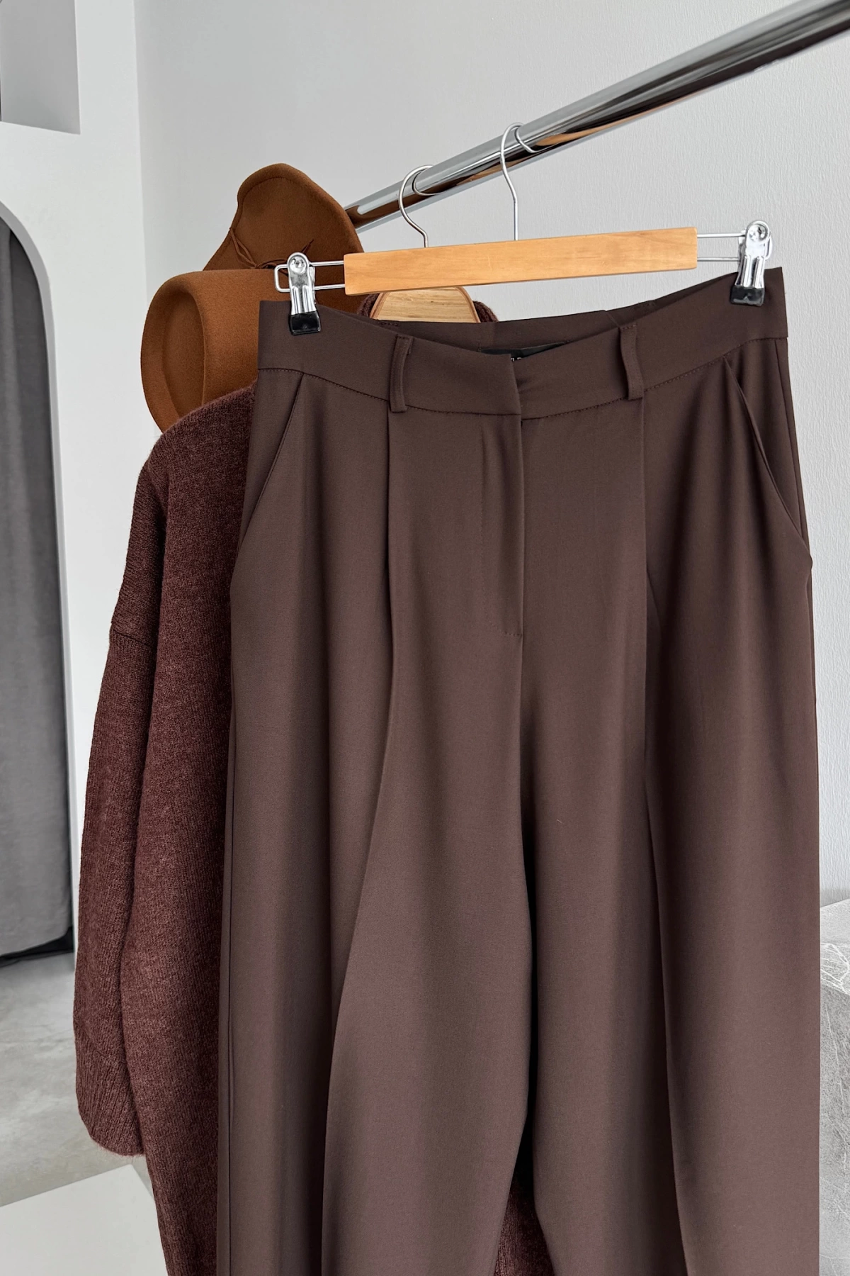 Palazzo Fabric Trousers Kahverengi