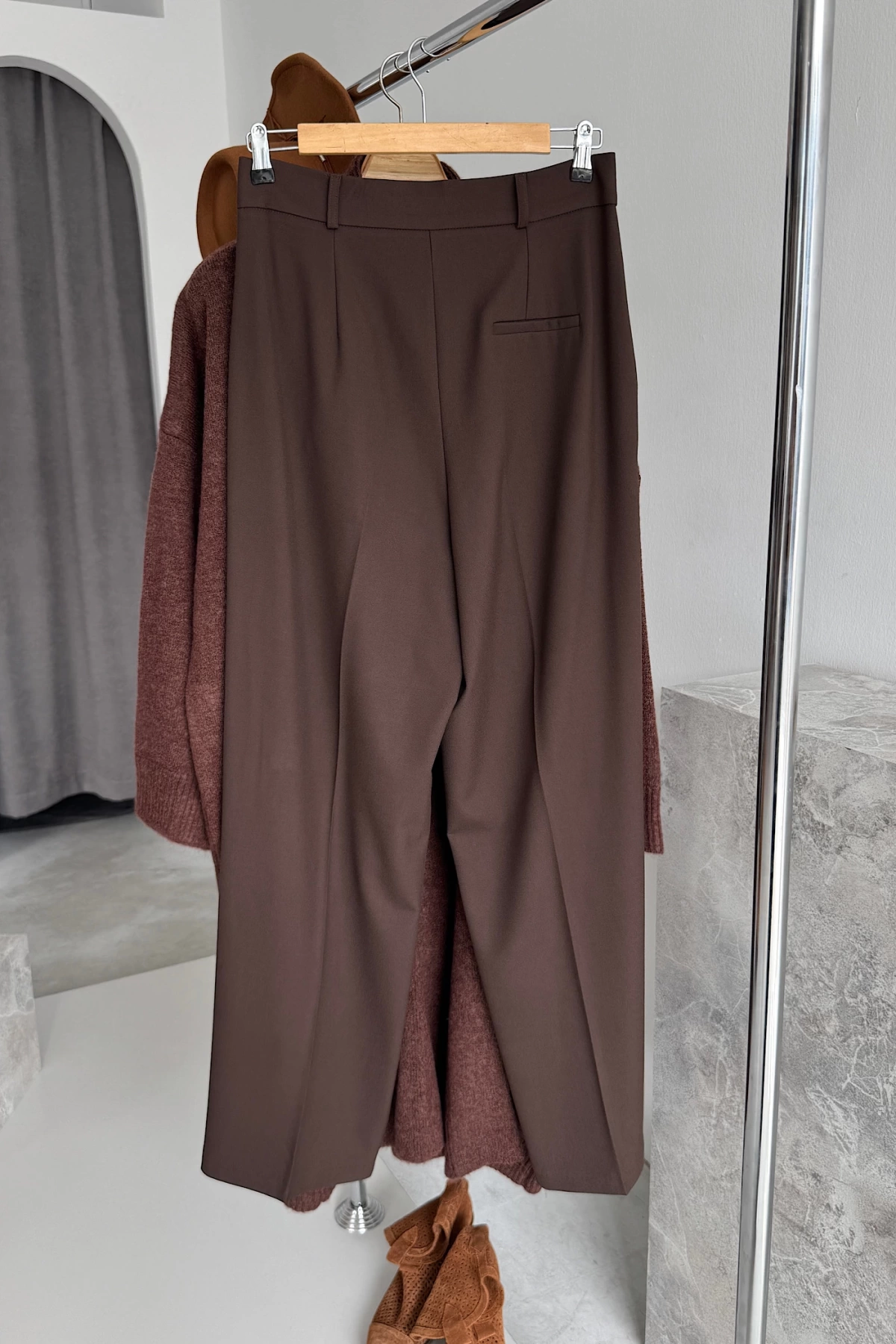 Palazzo Fabric Trousers Kahverengi